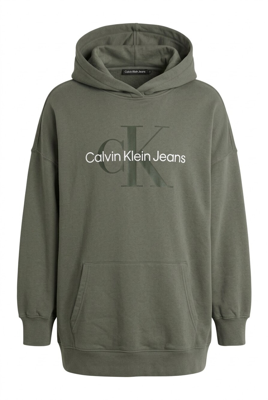 Calvin Klein Jeans Large Olive Green Hoodie Pullover Sweatshirt - Green / Double